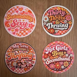 Custom Handmade Thrifty Stickers 4 Pack Retro Style